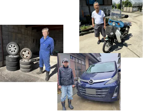 バイク、タイヤ、車の写真