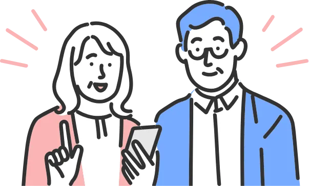 笑顔でスマートフォンを見ている男女のイラスト