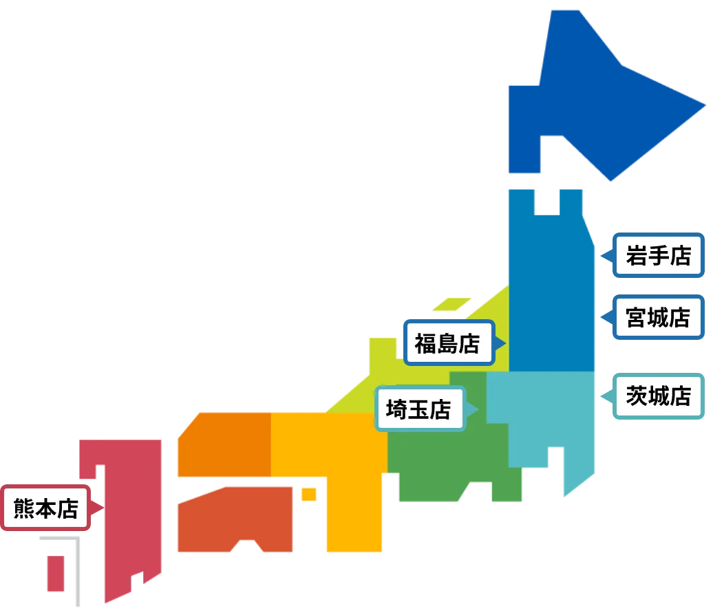 日本地図で各店舗の場所を示しているイラスト